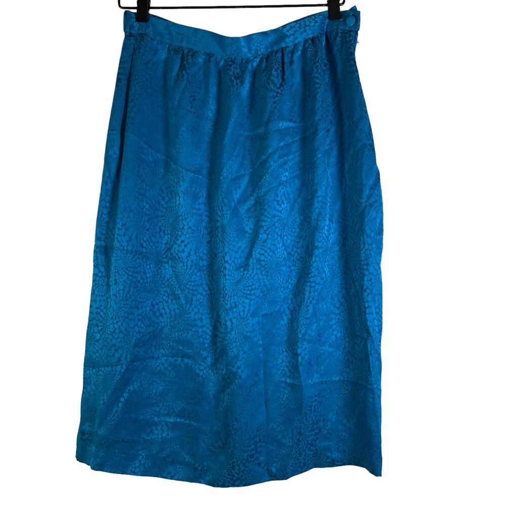 Argenti Womens Vintage 80s 100% Silk Skirt Turquoise Blue A Line Button Zip 12